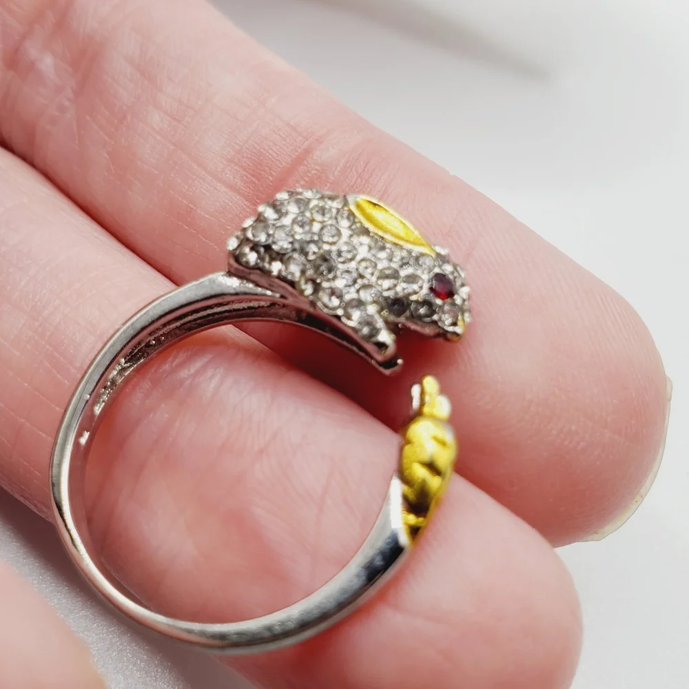 Rabbit bunny crystal ring adjustable sz 7 8 9 new Easter spring carrot 925 - Picture 11 of 12